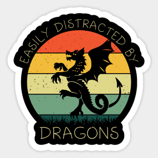 Easily Distracted By Dragon Shirt Funny Dragon Lover Kids Girls Sticker